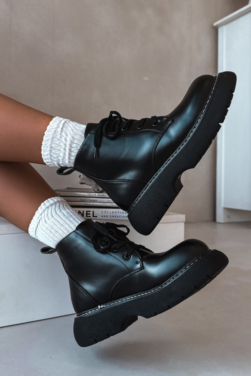réchauffer Bottes pour femmes avec une plateforme avec des lacets couleur noire Harmine