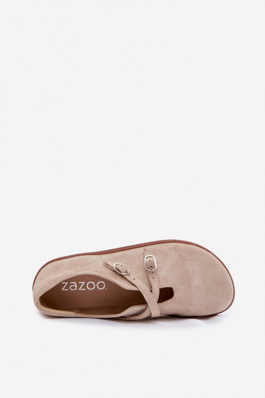 Leer van suède schoenen Barefoot Dames Met Strepen Zazoo N1271 ivoor