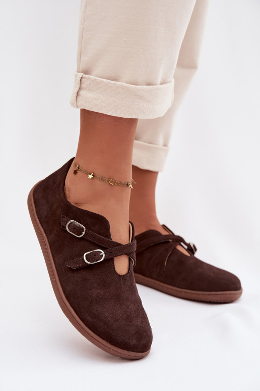 Leer van suède schoenen Barefoot Dames Met Strepen Zazoo N1271 CzekoladoIne