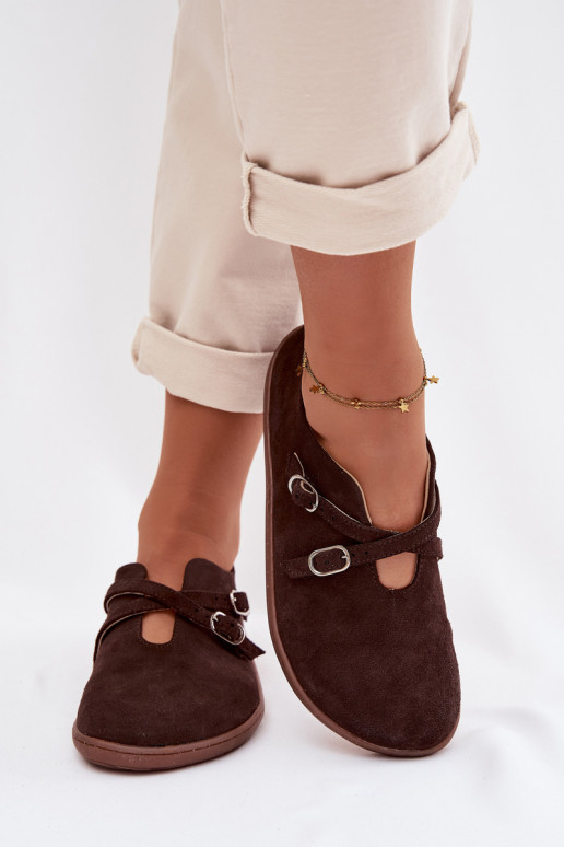 Leer van suède schoenen Barefoot Dames Met Strepen Zazoo N1271 CzekoladoIne