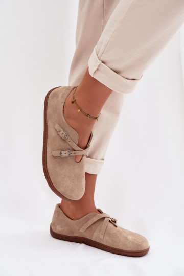 Bottes "Barefoot" en cuir suédé avec lanières Zazoo N1271, sable