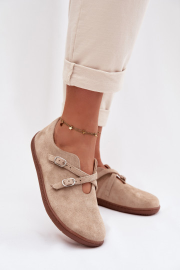 Leren suède dames "Barefoot" schoenen met bandjes Zazoo N1271, zandkleur 2