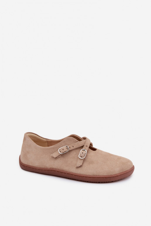 Peau en daim chaussures Barefoot Féminin avec des bandes Zazoo N1271 beige