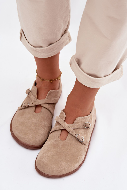 Leer van suède schoenen Barefoot Dames Met Strepen Zazoo N1271 beige