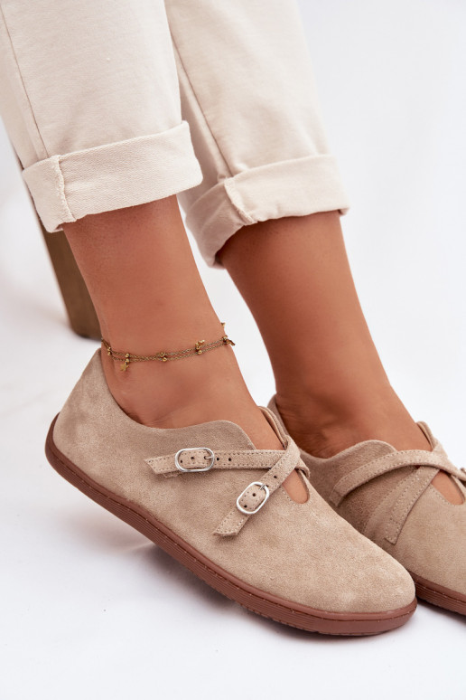 Haut aus INildleder Schuhe Barefoot Feminin mit Streifen Zazoo N1271 Beige