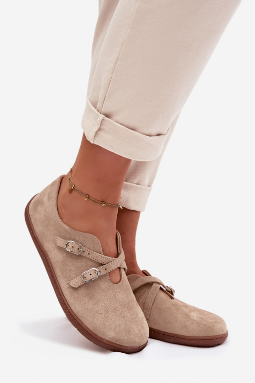 Leer van suède schoenen Barefoot Dames Met Strepen Zazoo N1271 beige