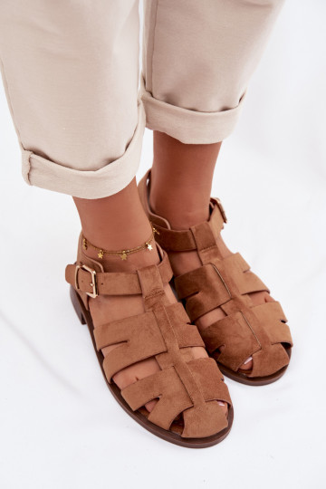 Dames sandalen met gouden gespen, bruine kleur, Janessa 2