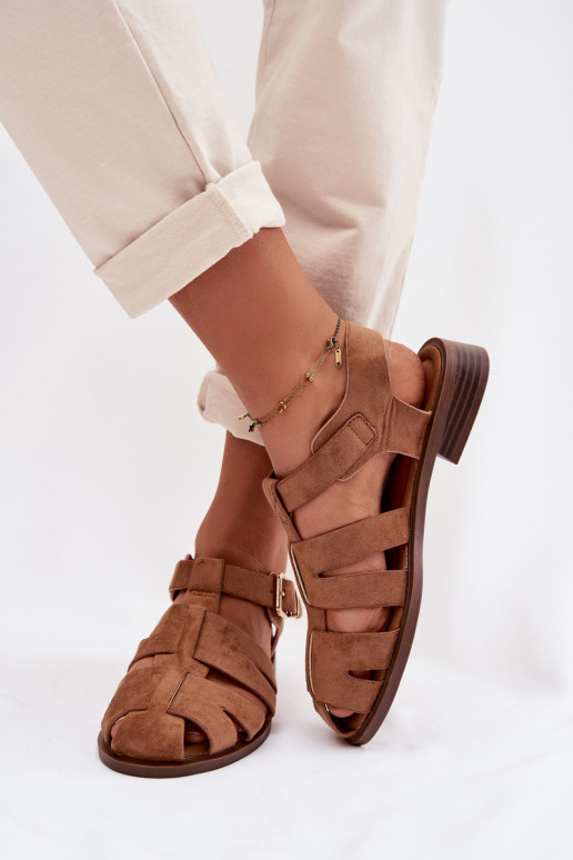 Dames sandalen Rzymianki met gouden gespen bruine kleur Janessa