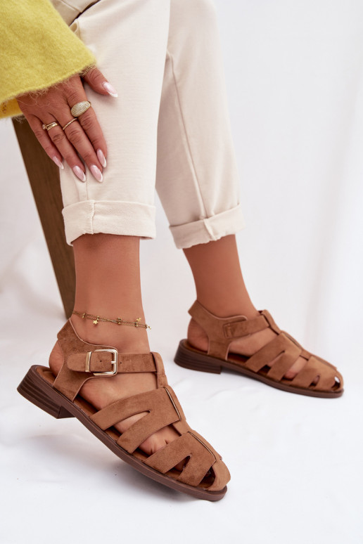 Sandales pour femmes Rzymianki avec boucles dorées marron Janessa