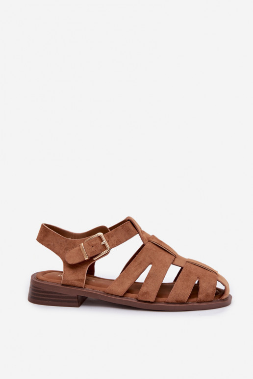 Damensandalen Rzymianki mit goldenen Schnallen braune Farbe Janessa