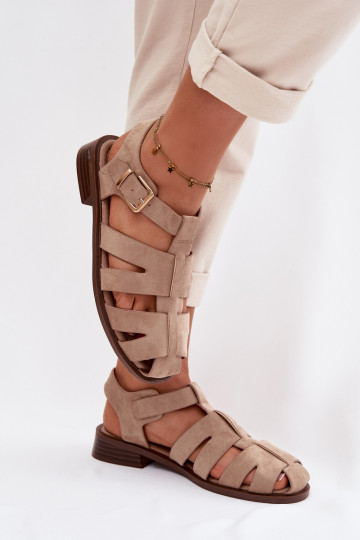 Sandales pour femmes Rzymianki avec boucles dorées beige Janessa