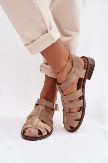 Dames sandalen Rzymianki met gouden gespen beige Janessa 2