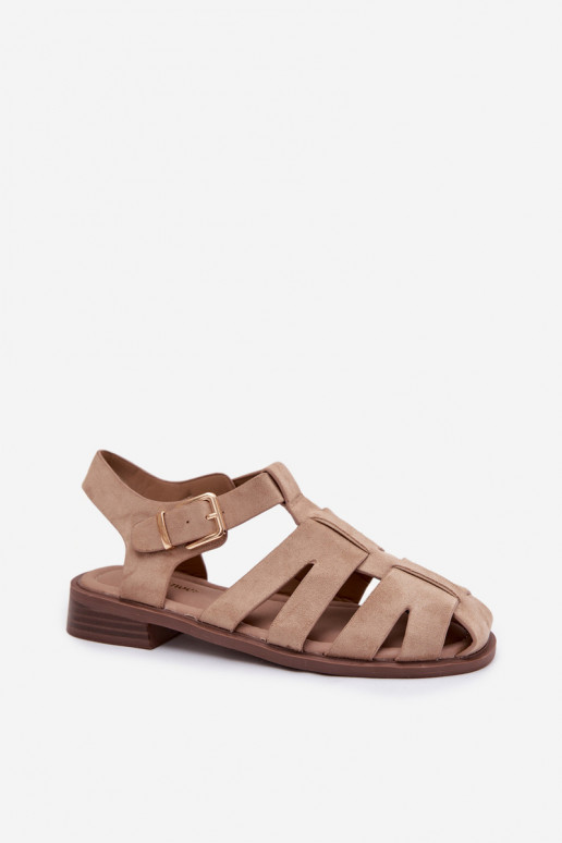 Dames sandalen Rzymianki met gouden gespen beige Janessa