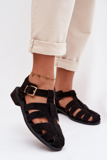 Dames sandalen met gouden gespen, zwarte kleur, Janessa 2