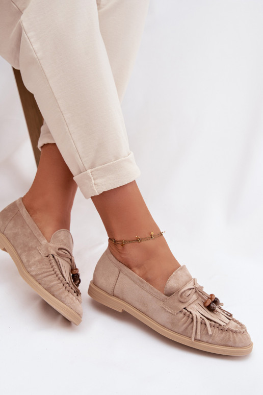 mocassins pour femmes avec des franges I couleur corailikami beige Teressa