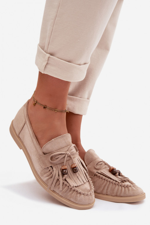 Mokassins für Damen mit Fransen I Korallenfarbeikami Beige Teressa