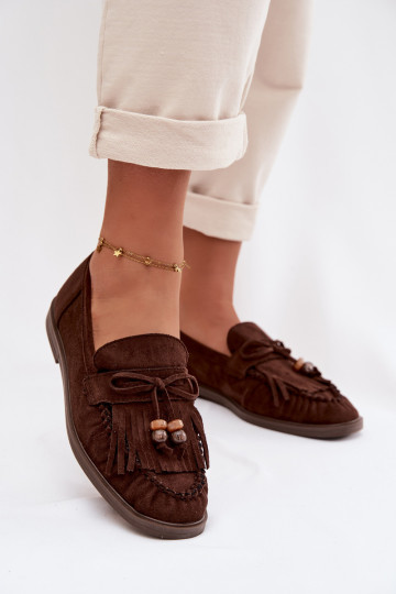 Mocassins pour femmes avec des franges, couleur corail-chocolat, Teressa 2