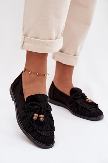 Dames mocassins met franjes, koraal-zwarte kleur, Teressa 2