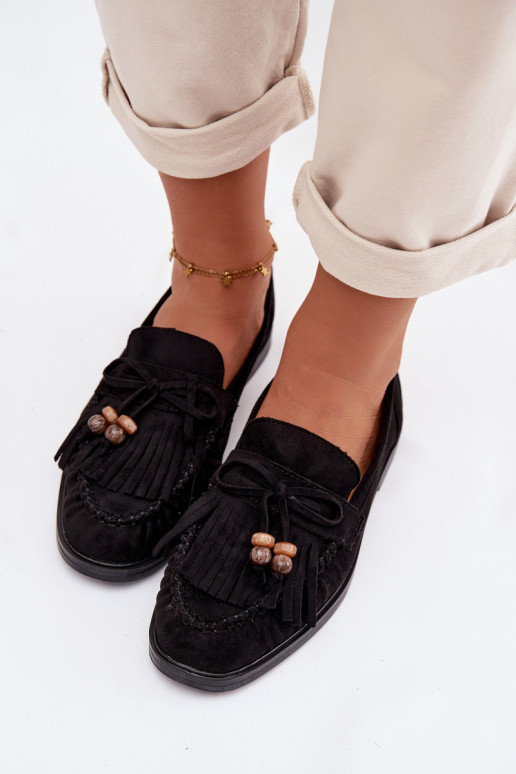 mocassins pour femmes avec des franges I couleur corailikami couleur noire Teressa