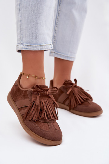 Dames sportieve schoenen met franjes, bruine kleur, Dorivelle