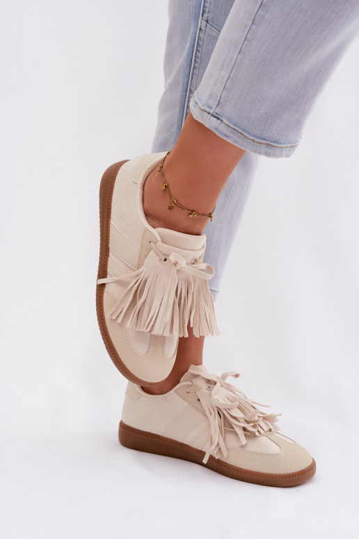 Chaussures modèle baskets Féminin avec des franges beige Dorivelle