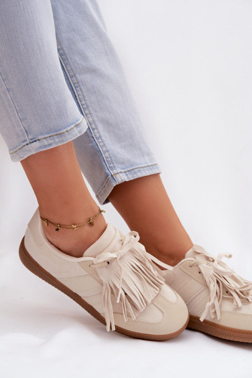 Sneakers model schoenen Dames met kInastjes beige Dorivelle