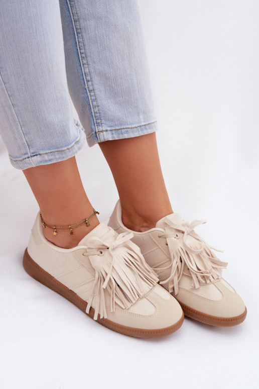Sneakers model schoenen Dames met kInastjes beige Dorivelle