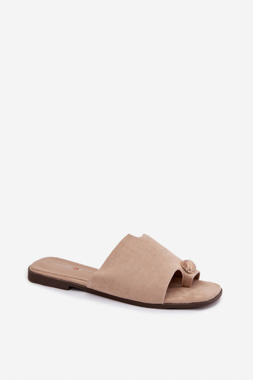 Slippers Dames plat Met sierlijk Detalem van eco-suèdeoIne beige Selavine