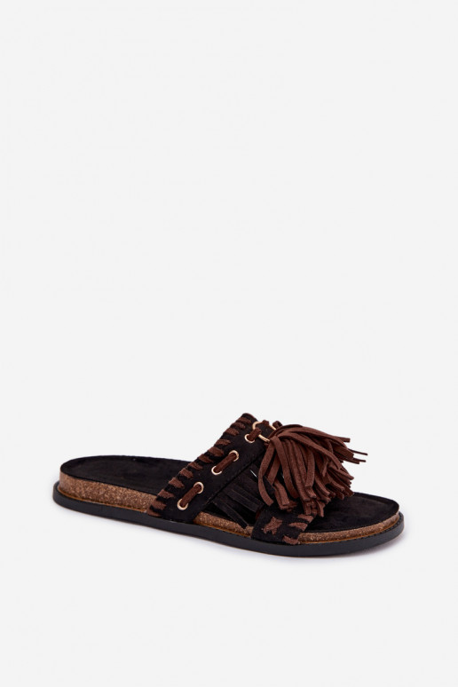 Pantoufles pour femmes avec des franges couleur noire Glorinna