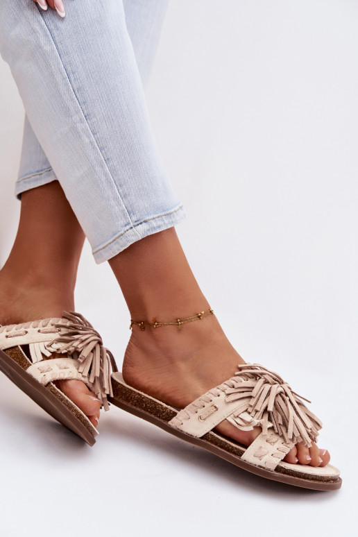 Damespantoffels met kInastjes beige Glorinna