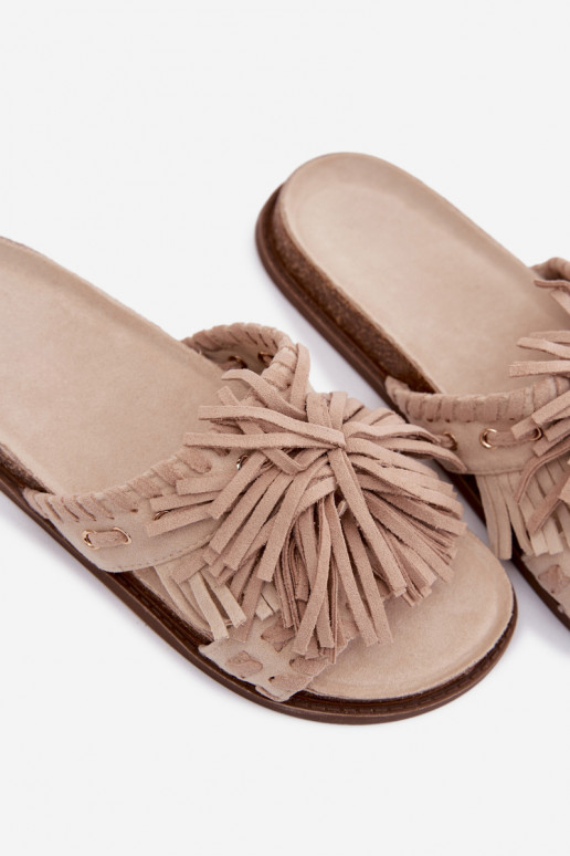 Pantoufles pour femmes avec des franges beige Glorinna