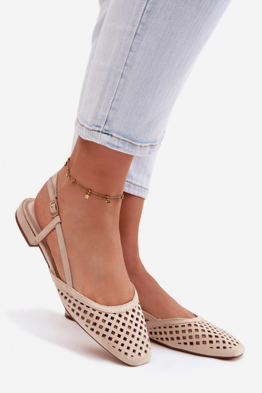 Ballerines ajouréesen daim écologiqueu beige Farivelle
