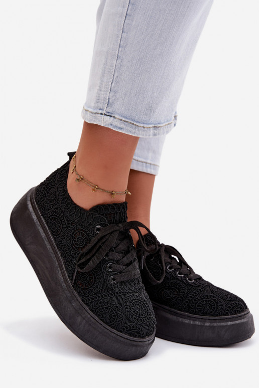 SzydełkoÀe Baskets Féminin avec une plateforme couleur noire Evalora