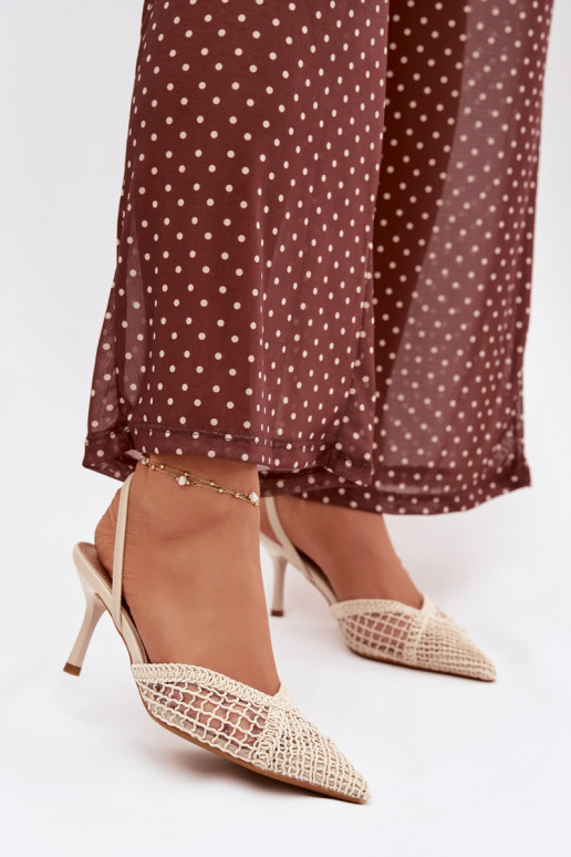 Sandales „Hanelis“ couleur ivoire avec éléments ajourés et talons fins