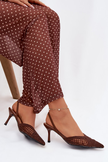 Braune „Hanelis" Sandalen mit Lochmusterelementen und dünnen Absätzen