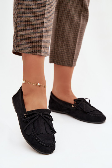 Zwarte Glorina dames mocassins met stijlvolle details en franjes