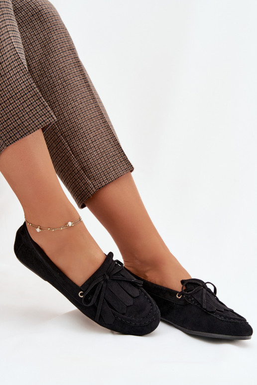 Zwarte Glorina dames mocassins met stijlvolle details en franjes