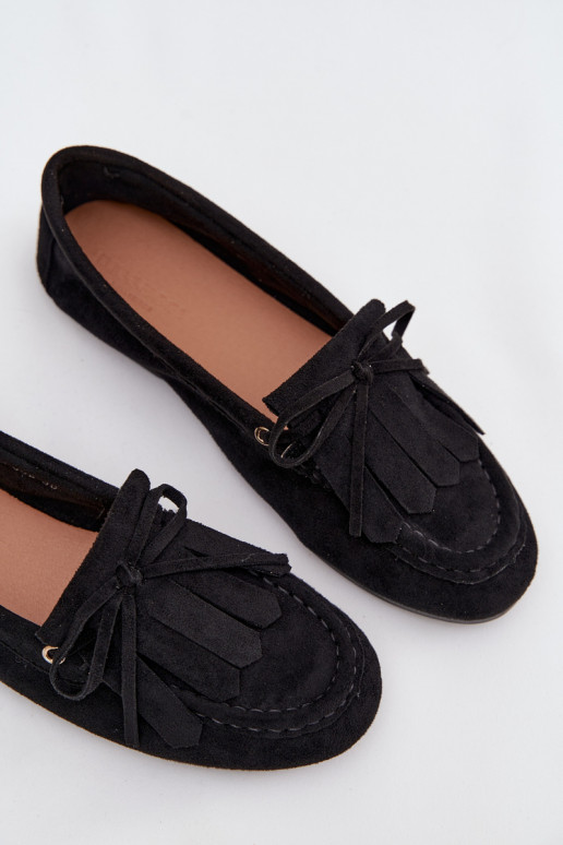 Mocassins pour femmes Glorina noirs avec des détails stylés et des franges