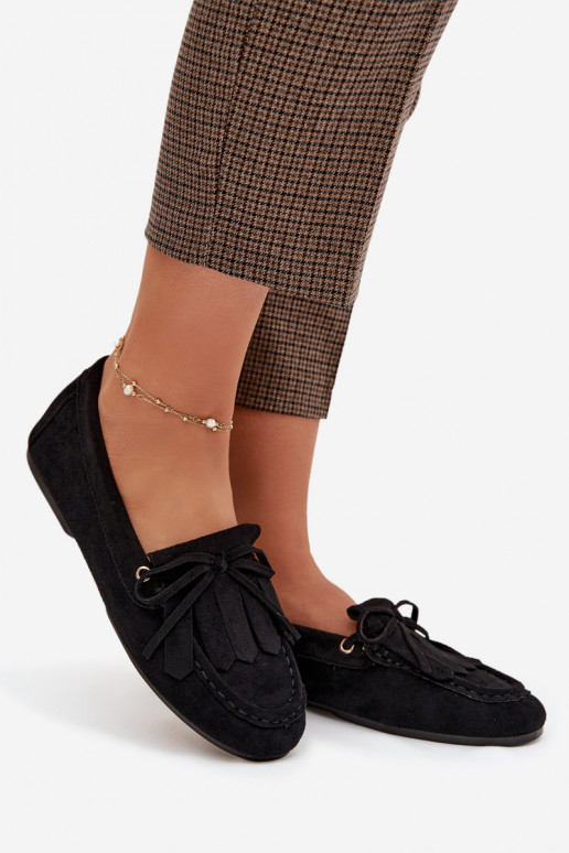 Zwarte Glorina dames mocassins met stijlvolle details en franjes