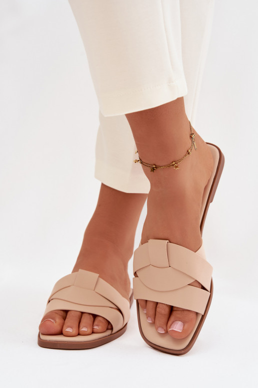 Slippers Dames plat Met Strepen beige Het heeftrissae
