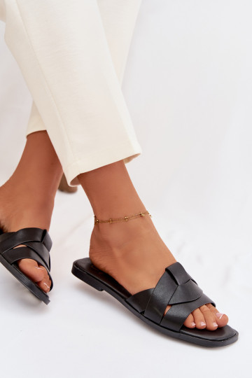 Chaussons Appartement pour femmes avec des bandes couleur noire Il fautrissae