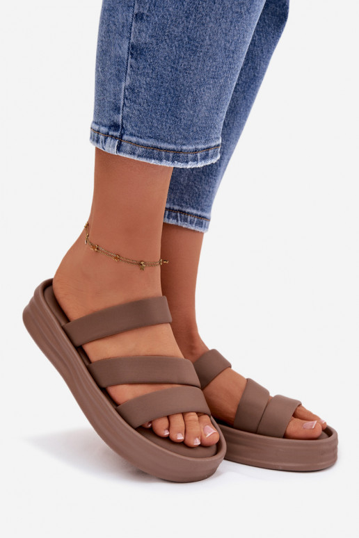 materiaal Damespantoffels met platform Met Strepen kaki kleuren Liorine