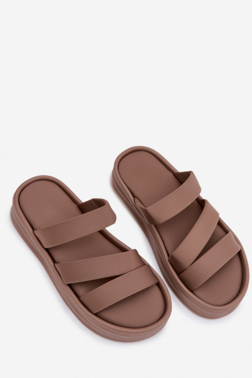 materiaal Damespantoffels met platform Met Strepen kaki kleuren Liorine