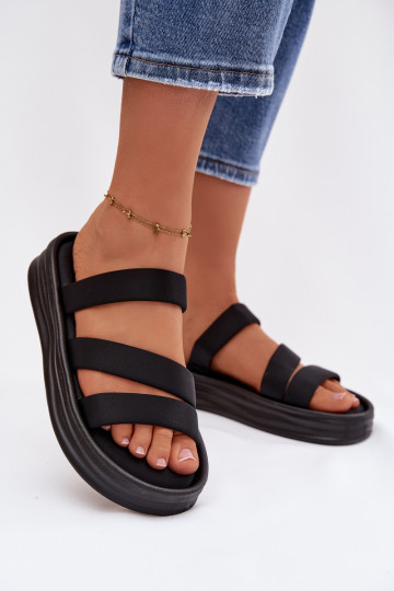 Chaussons pour femmes à plateforme avec lanières, couleur noire Liorine 2