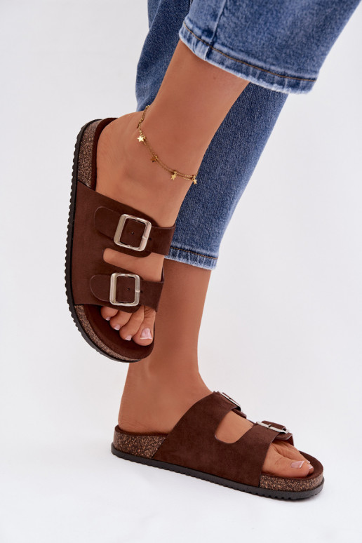 Mules chocolat pour femmes Oliena avec boucles
