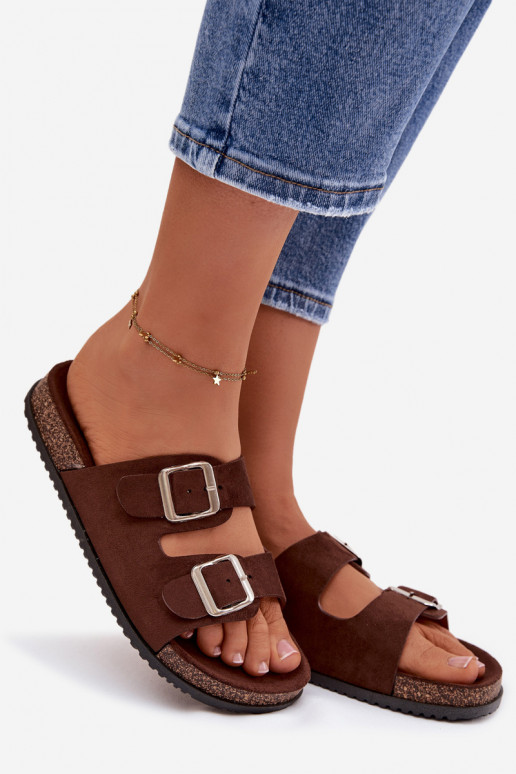 Mules chocolat pour femmes Oliena avec boucles