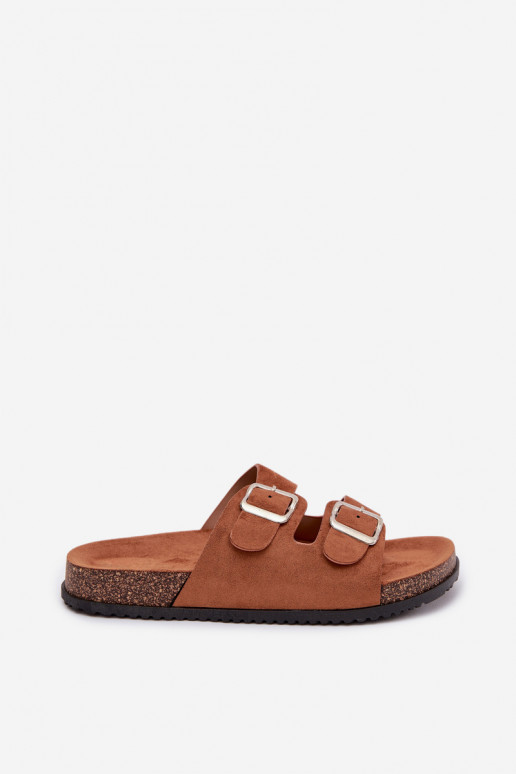 Damespantoffels met gespen bruine kleur Oliena