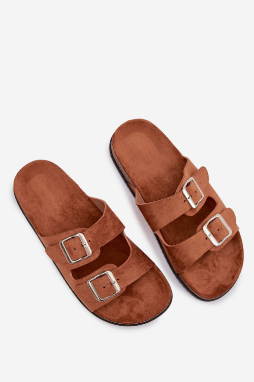 Damenhausschuhe mit Schnallen braune Farbe Oliena