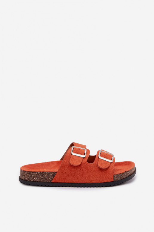 Orangefarbene Damenhausschuhe Oliena mit Schnallen