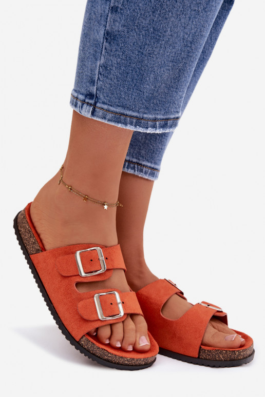 Oranje kleurige dames slippers Oliena met gespen